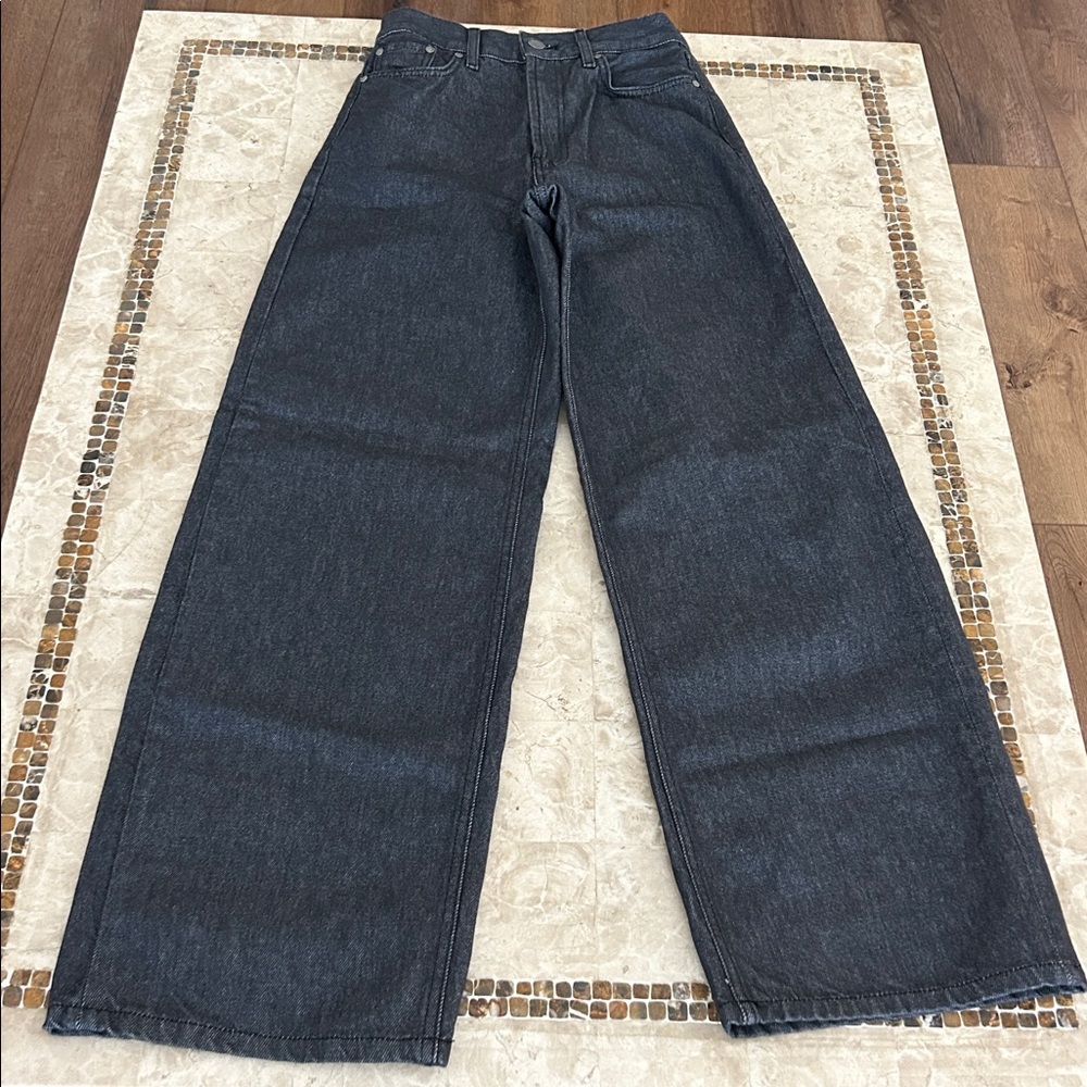 NWOT Zara Black Denim High Rise Wide Leg‎ Jeans Size 0